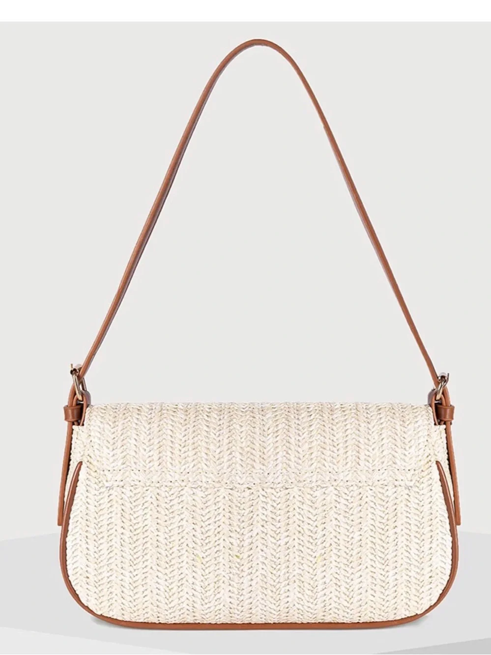 Commense Cream Woven Shoulder Bag with Brown Trim and Strap
